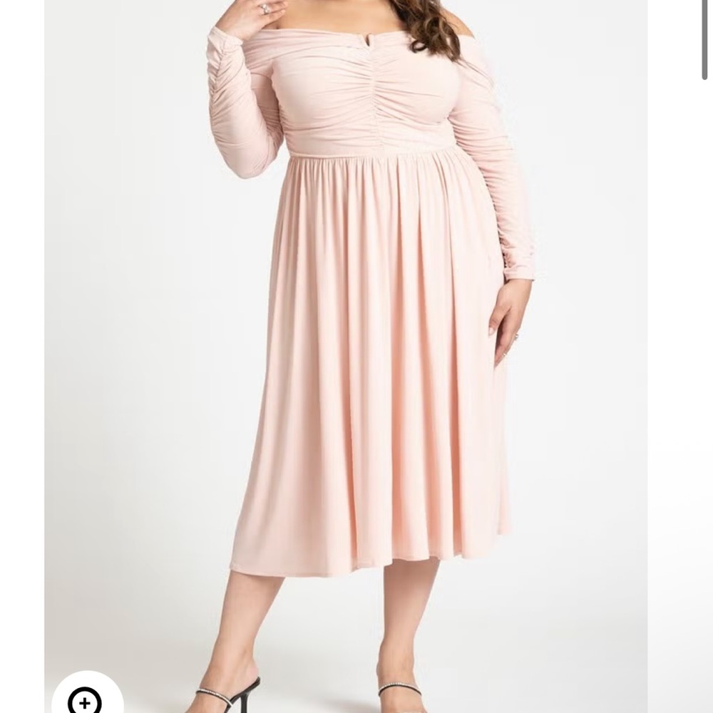 Eloquii Pink Off-Shoulder Bishop Sleeve Sundress